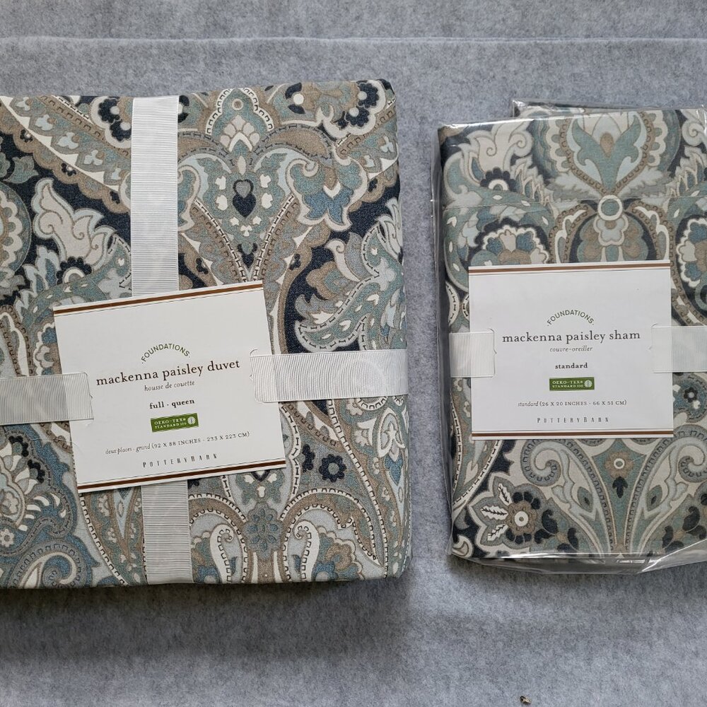 *NEW* Pottery Barn Mackenna Paisley Full/Queen duvet cover with 2 Standard shams